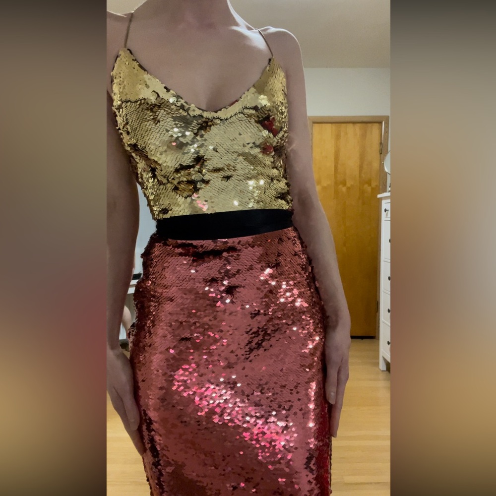 Pink & Gold Sequinned Marciano Party Dress